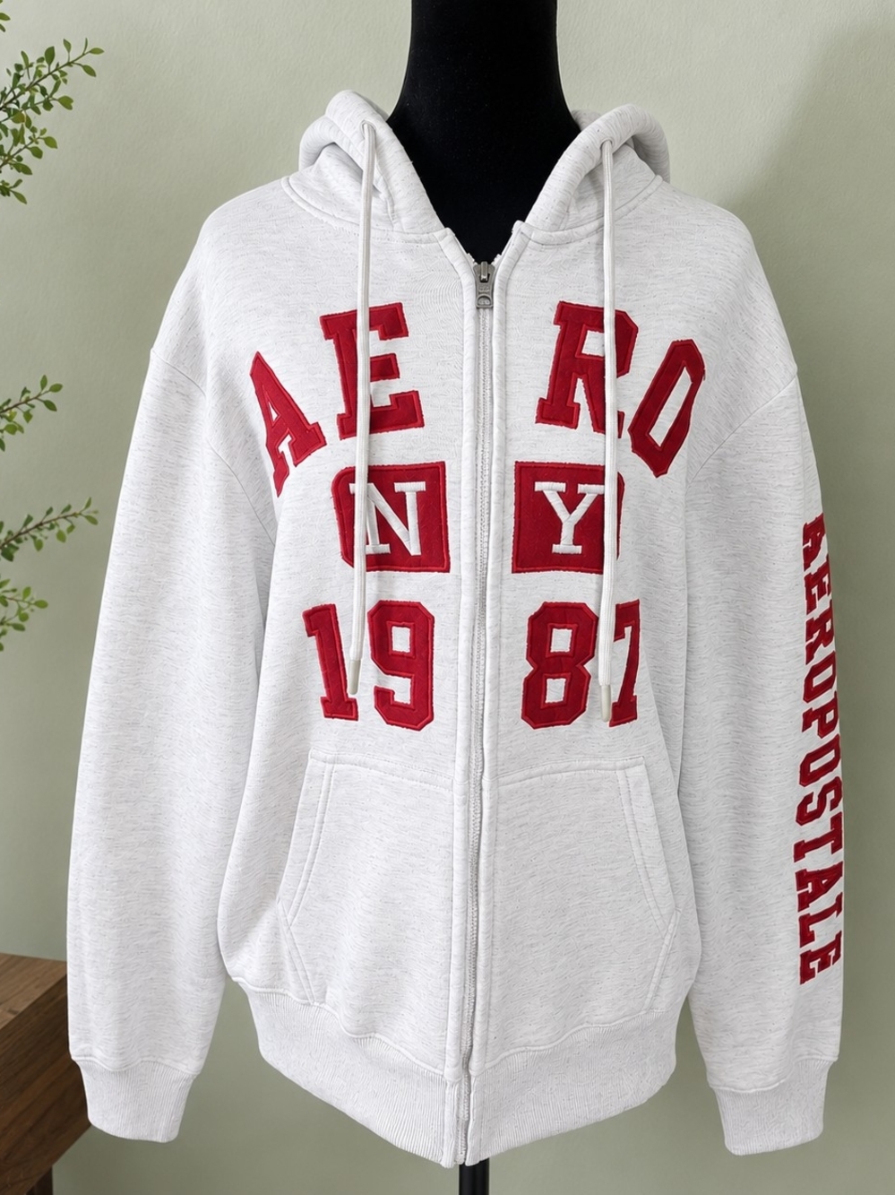 Aeropostale Hoodie Medium Gray Full Zip Y2K Hooded Logo Sweatshirt Soft Cotton